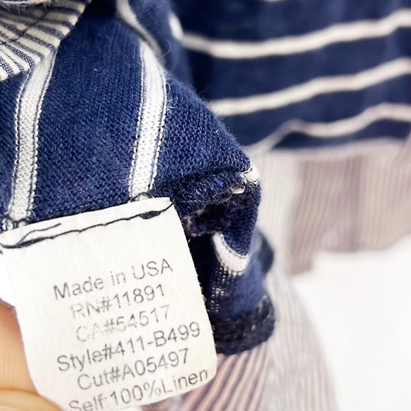 Anthropologie Bailey 44 Linen Top Blue White Striped Lightweight Shirttail Large - Picture 6 of 8